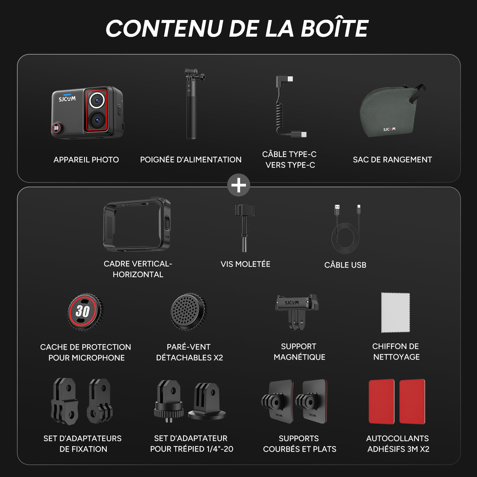 SJCAM SJ30 8K/20FPS,4K/60FPS Camera Action Dual Objectif avec Autonomie 7H | Écran Tactile Rabattable 2,51", Stabilisation Steady Motion 2.0,Camera Vlog pour Moto,Randonnée