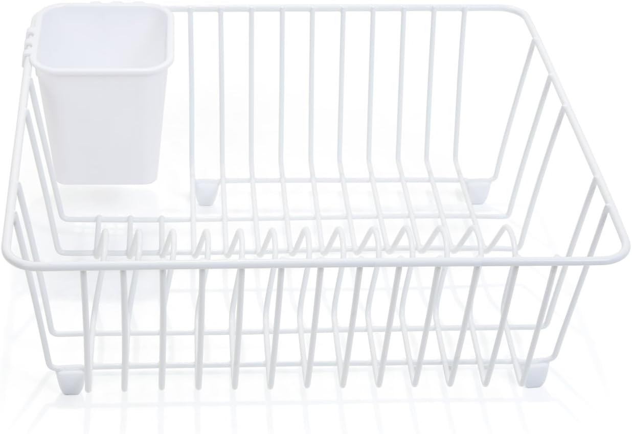 Smart Design Dish Drainer Rack - Small - In Sink or Counter Drying - Steel Metal Wire - Cutlery, Plates, Dishes, Cups, Silverware Organization - Kitchen (White - 14 x 5.5 Inch)