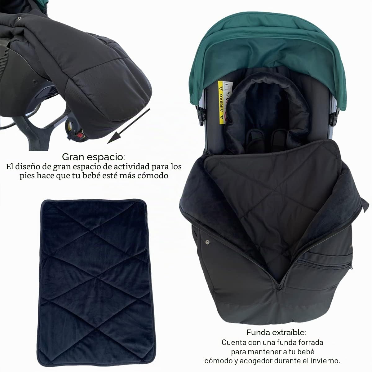 Accesorios para cochecitos universales Saco de pie Compatible con Asientos de Coche y cochecitos Doona, Tejido a Prueba de Salpicaduras Adecuado para el 95% de Asientos de Coche y cochecitos
