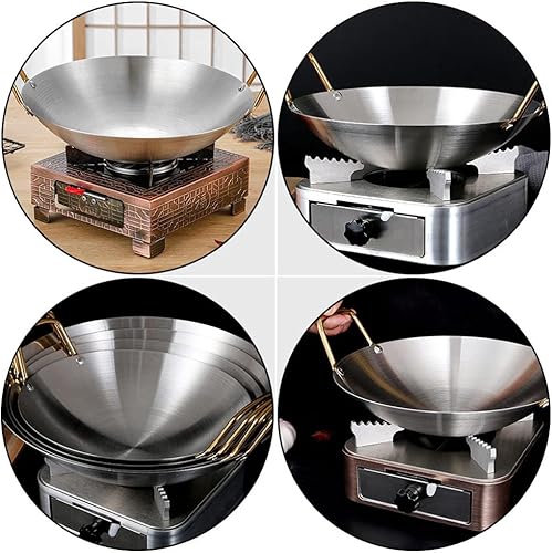 Miniatura 8 de Sartén Wok de acero inoxidable Pow Wok Stir Sartén de cocina china con doble asa para cocina doméstica y profesional, 11.8in