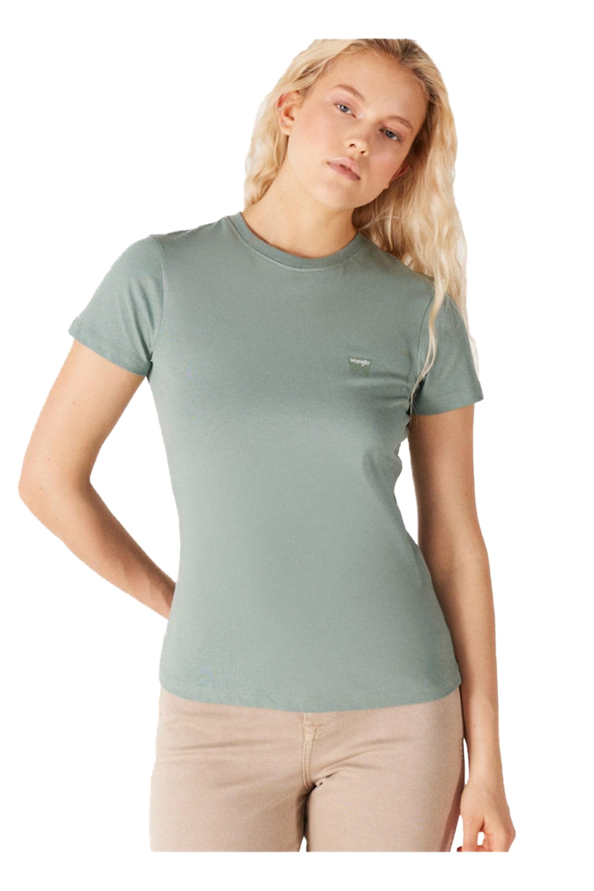 Bisiklet Yaka T-shirt Kadın T-shirt, Açık Yeşil, L