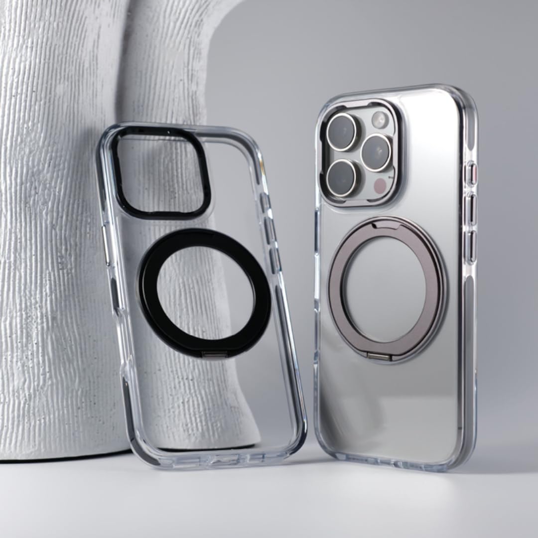 Magnetyczny obrotowy uchwyt na telefon z podstawką do iPhone'a 15 Pro, etui bezprzewodowe z PC (do iPhone'a 15 Pro/BIAŁY)