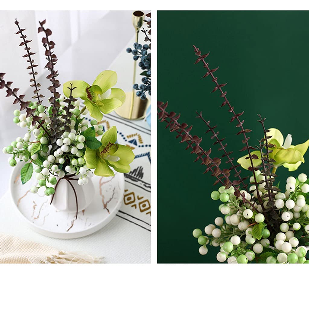 Fiori Artificiali per Interni, Bouquet simulato, Agrifoglio, frutto di Acacia, Ornamenti a Forma di Fagiolo di Mirtillo, Decorazione per Soggiorno, Sala da Pranzo e