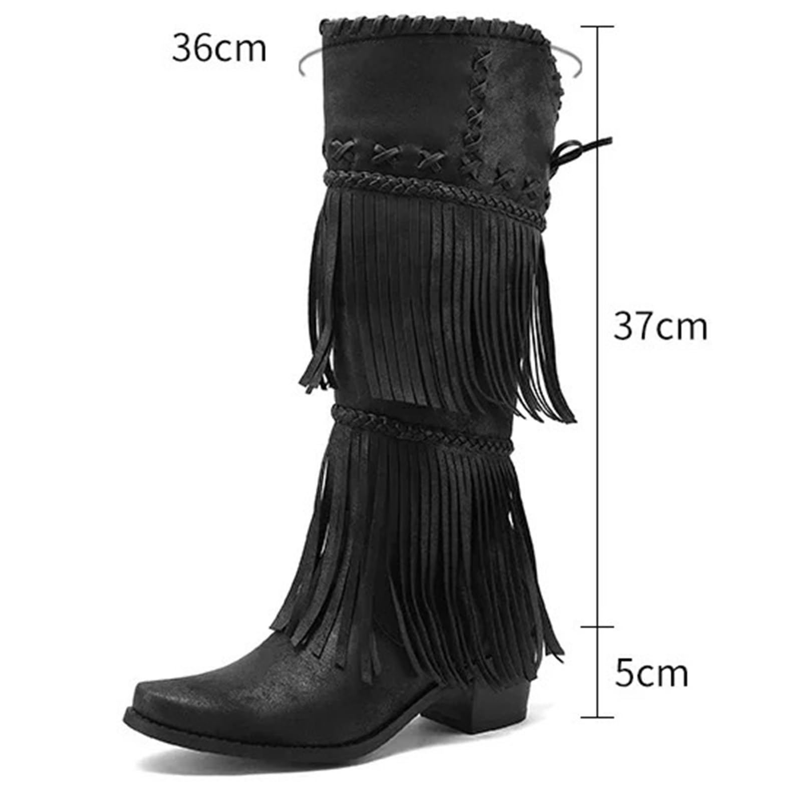 Stivali Texani Donna Stivali alti al ginocchio con frange da cowgirl occidentali donna nappa intrecciata rosa Punta a punta deformata Tacchi quadrati