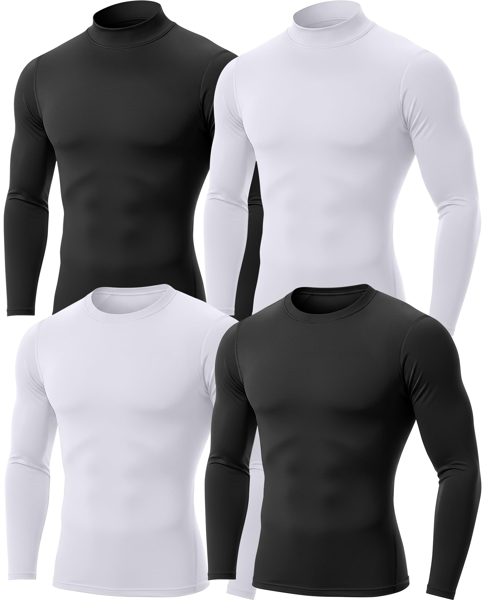 4 Pack Men's Compression Shirts Long Sleeve Athletic Workout Sports Undershirt Base Layer Top Winter Sports Gear