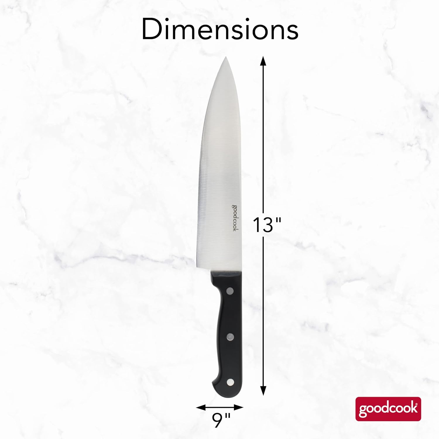 GoodCook Everyday 8-Inch Chef's Knife, Full-Tang High-Carbon Stainless Steel Blade, Triple-Riveted Handle, Versatile Kitchen Knife for Meat, Vegetables, and Herbs, Balanced and Durable