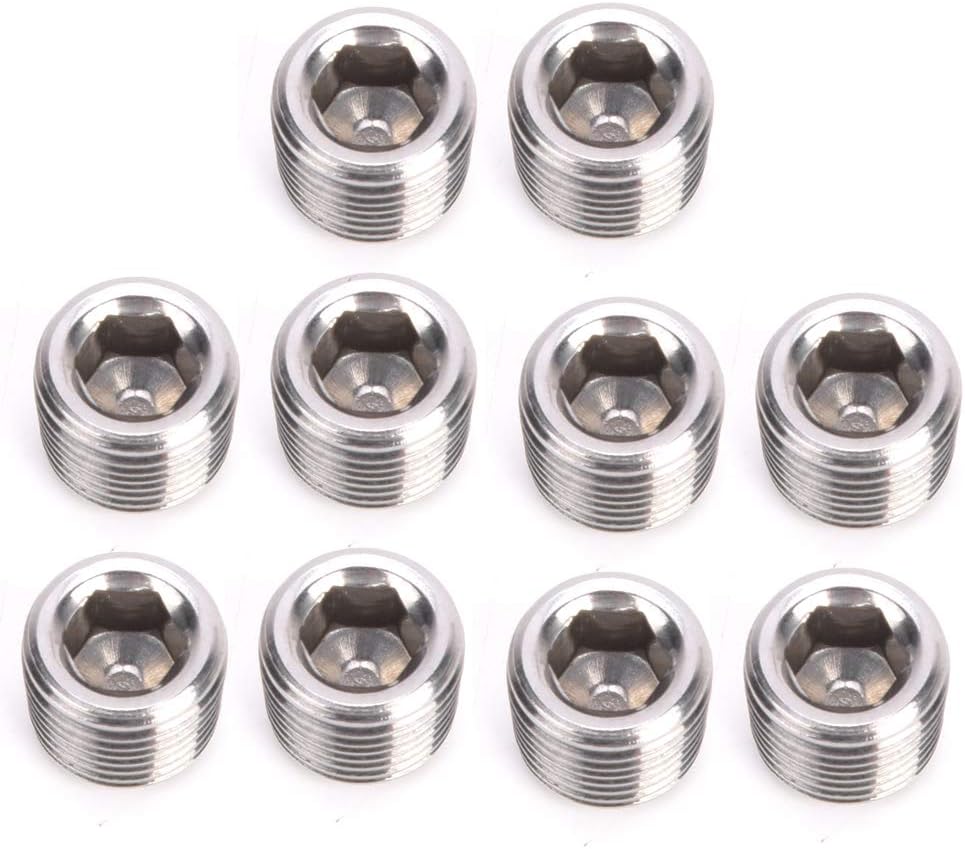304 Stainless Steel Male Thread BSPP Hex Plug Head Pipe Fitting, 10-Piece Set, 3/8 Inch NPT, Industrial Plumbing Connector