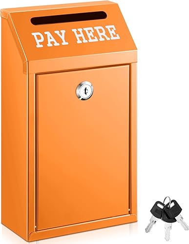 Miniatura 11 de Caja de dinero segura para recolección de dinero, caja de donación de metal con cerradura para montaje en pared preperforado, buzón de entrega de