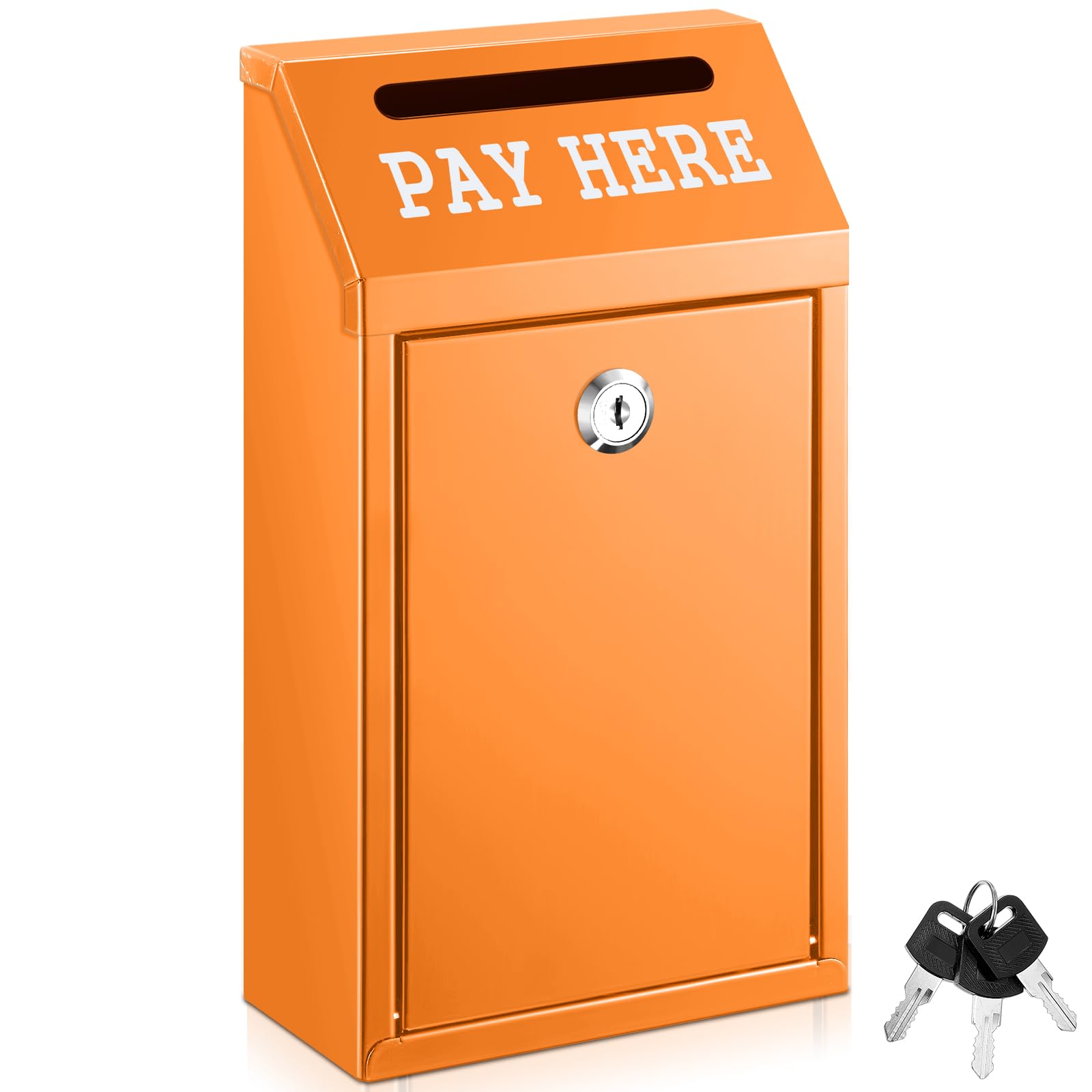 Yaocom Safe Cash Box Money Collection Metal Donation Box with Lock Wall Mount Pre Drilled Mailbox Delivery Ballot for Home Office Outdoor Self Serve Stand(Orange,10.2 x 5.7 x 2.8 Inch) — image 1