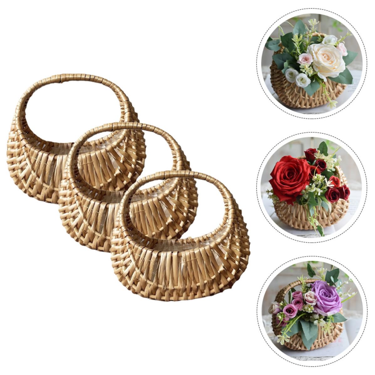 Geflochtener Blumenkörbe Praktische Aufbewahrungskörbe mit Henkel aus Rattan 3 Stück Einzigartiges Design und Elegante Flechtlinien für Terrasse und Flur