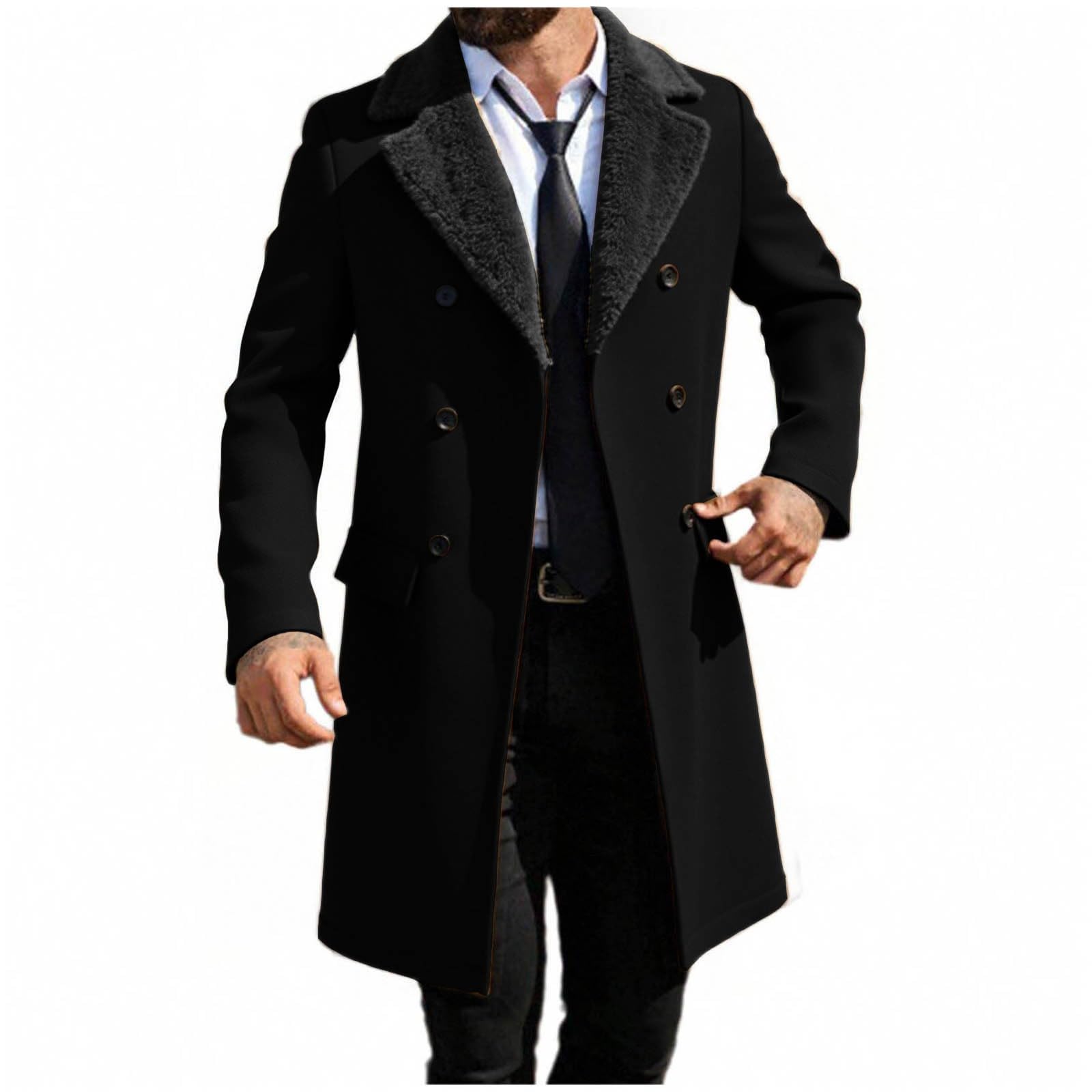 UHouse Wollmantel Herren Kurzmantel Winter Wolle Mantel Business Winterjacke Lang Herrenmantel Reverskragen Wintermantel Freizeit Winterparka Männer Trenchcoat Fleece Mäntel Elegant Parka