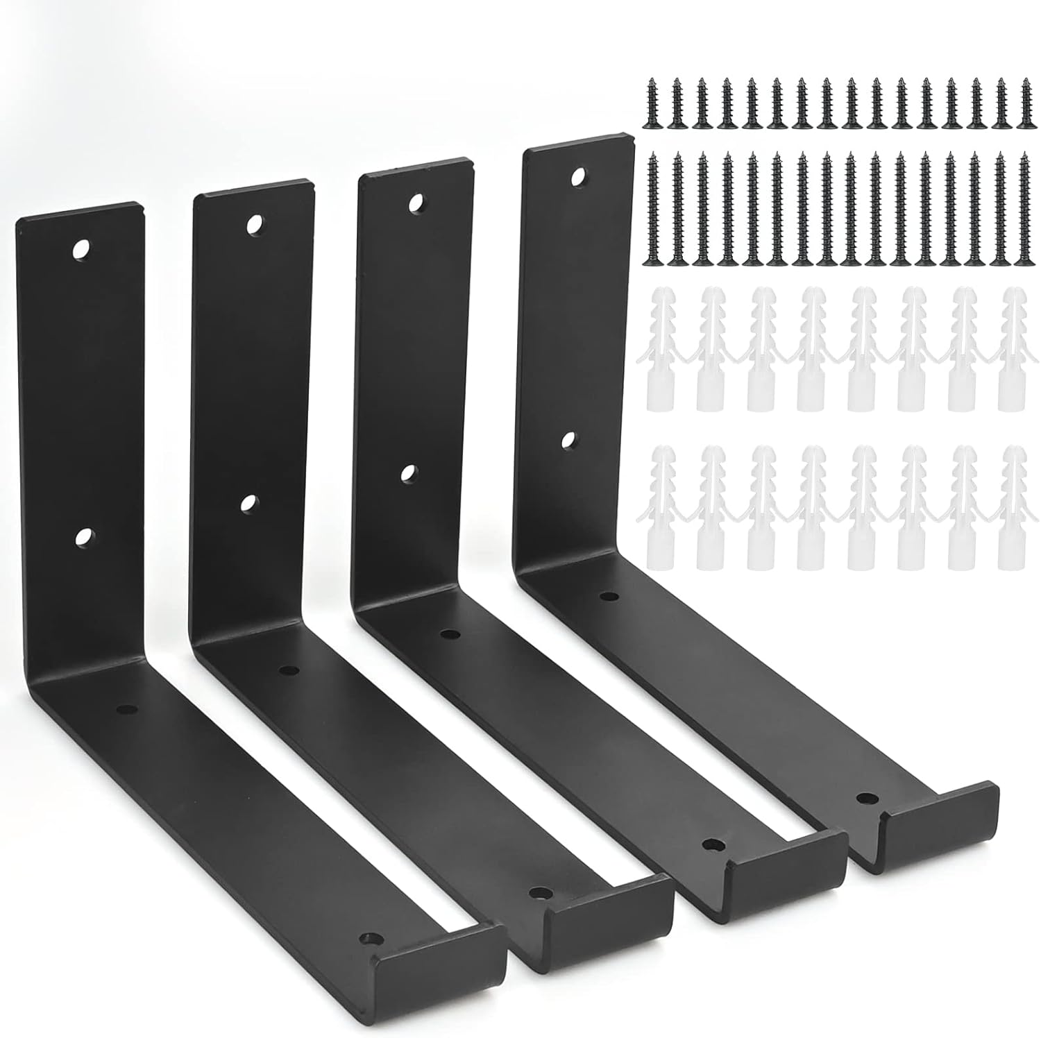 Heavy Duty Shelf Brackets, 4PCS Black Shelf Supports L Wall Mounted