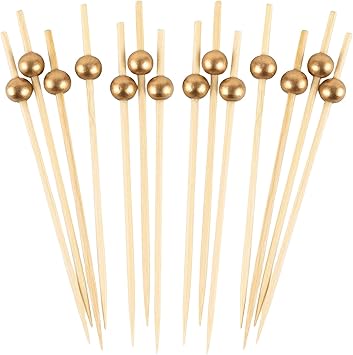 Eco-friendly Wooden Ball Food Picks (Pack of 100) - Sustainable Skewers And Bamboo Picks for Charcuterie, Appetizers, & Cocktail Picks For Parties, Casual Dining & More, Natural, 4.7"