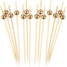 Eco-friendly Gold Wooden Ball Food Picks Pack of 100 - Sustainable Skewers And Bamboo Picks for Charcuterie, Appetizers, Cocktail Picks For Parties, Casual Dining & More, 4.7"