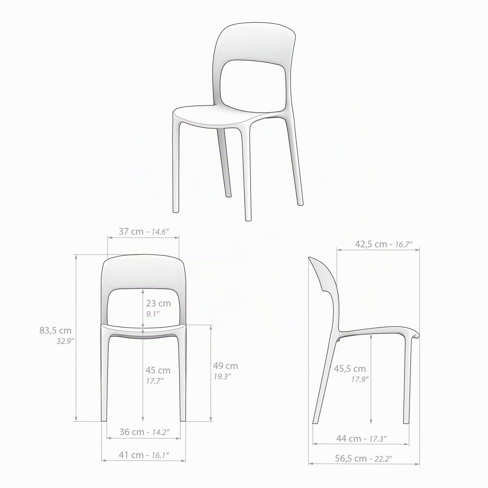MOBILI FIVER, Sillas Amanda, Set de 4, en Negro, Polipropileno, Silla por Cocina, Jardín, Salon