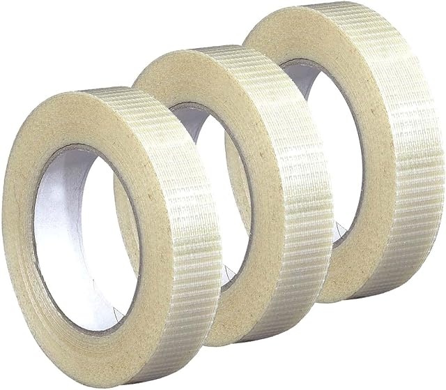 Edenpack 3 Rolls Extra Strong Crossweave Reinforced Tape 25MM x 50M Bi-Directional Filament Strapping Fiberglass Reinforced Tear Resistant Heavy Duty Tape, Clear
