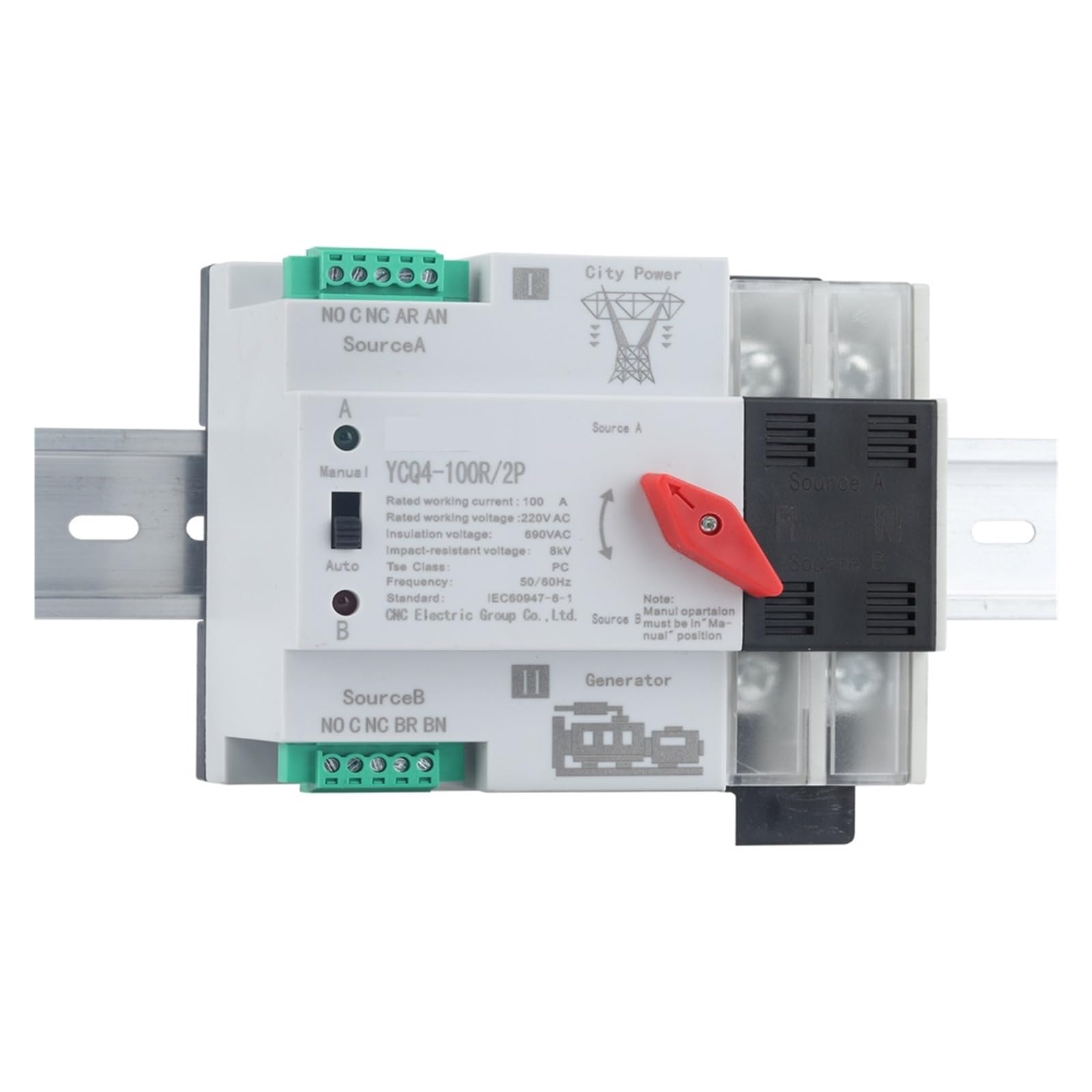 Commutateur de transfert automatique à double puis Din Rail ATS YCQ4-100R/2P double puissance commutateur de transfert automatique commutateurs électriques alimentation ininterrompue 63A/100A ( Size :