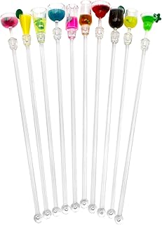 10 Pcs Bâtonnets de Cocktail Plastique Agitateurs de Boissons Cocktail Mixer Bar avec Motifs pour Cocktails Milkshakes (23cm)