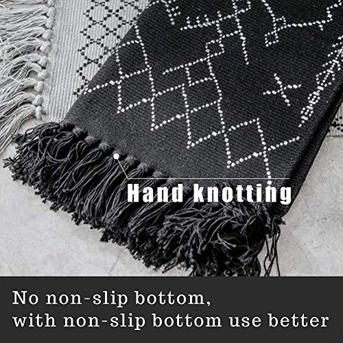 Boho Bathroom Rug, Boho Rug Kitchen Runner Black And White Bathroom Rugs, Washable Boho Bath Mat Small Woven Cotton Bohemian Tribal Farmhouse Tassels Geometric Moroccan Bedroom Hallway Bath Rug 2'X3' #TOP2