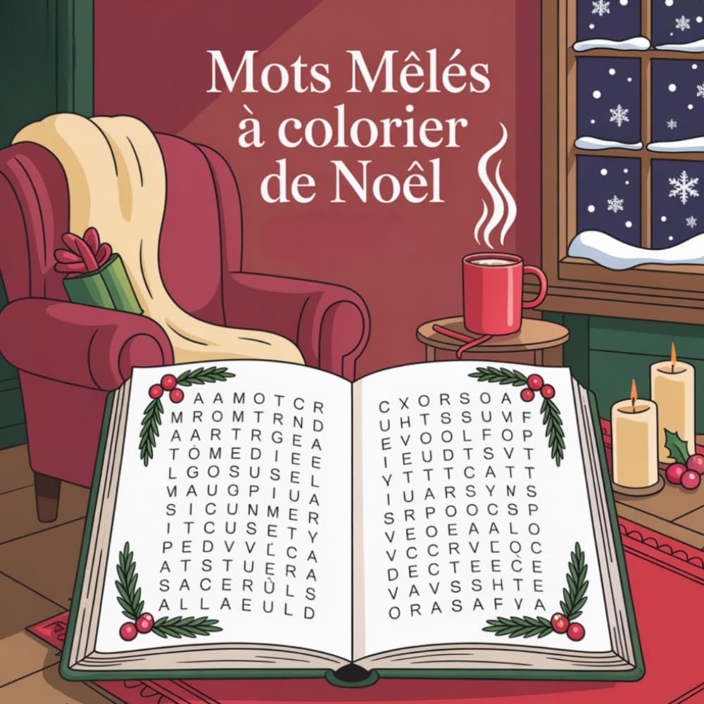 Mots Mêlés à Colorier de Noël: Le Livre Cosy où vous Coloriez les Lettres Trouvées | INCLUS : Pages de Souhaits et de Souvenirs pour une Expérience Complète | Pour Adultes