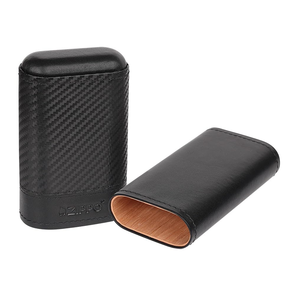Portasigari Zippo in Vera Pelle Effetto Fibra di Carbonio Nero per 3 Sigari con Interno Rivestito - 2007999