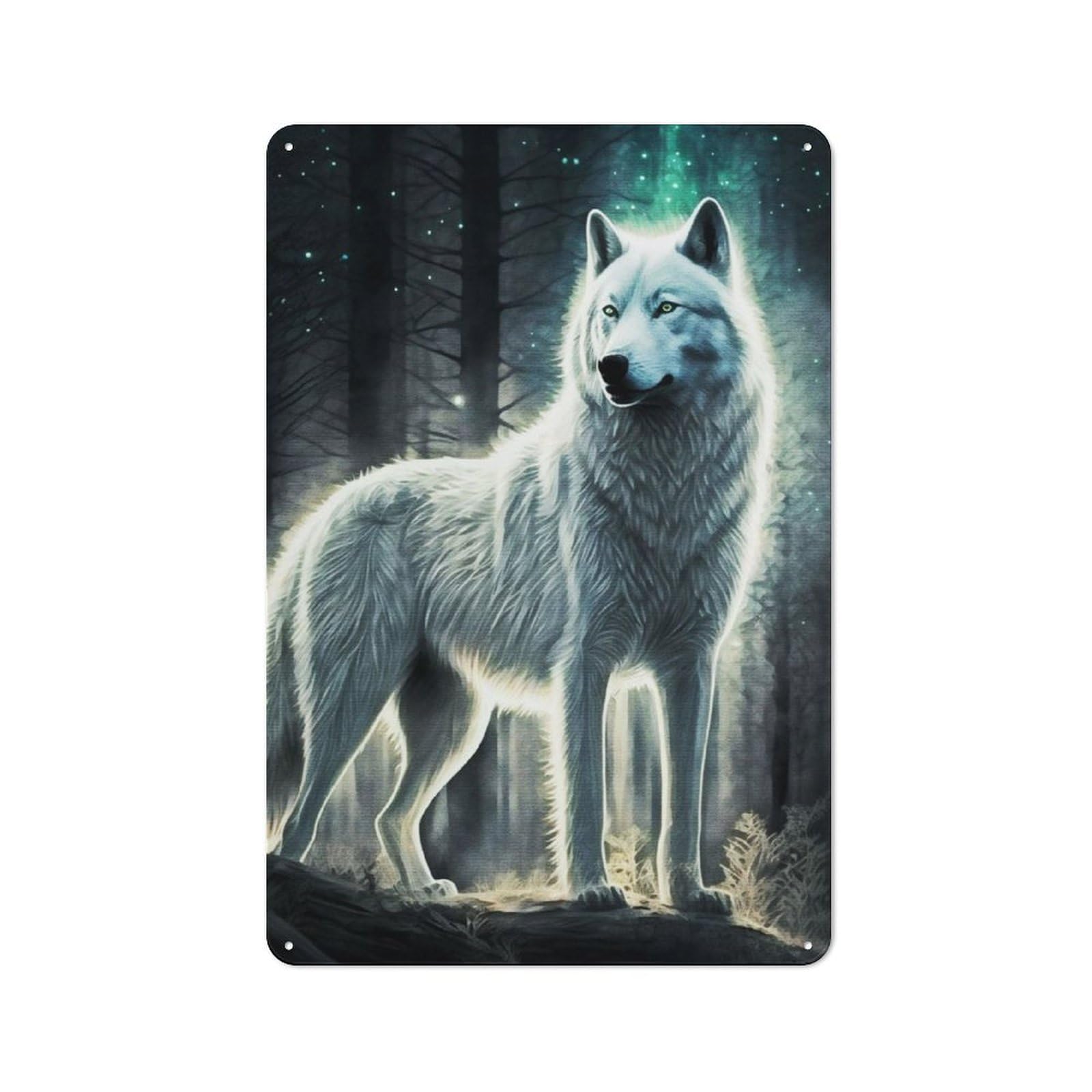 Junmoney White Wolf Tin Sign 30X20cm With For Home Bar Wall, Vintage Decor, Wall Decoration For A Recently Updated Home Bar