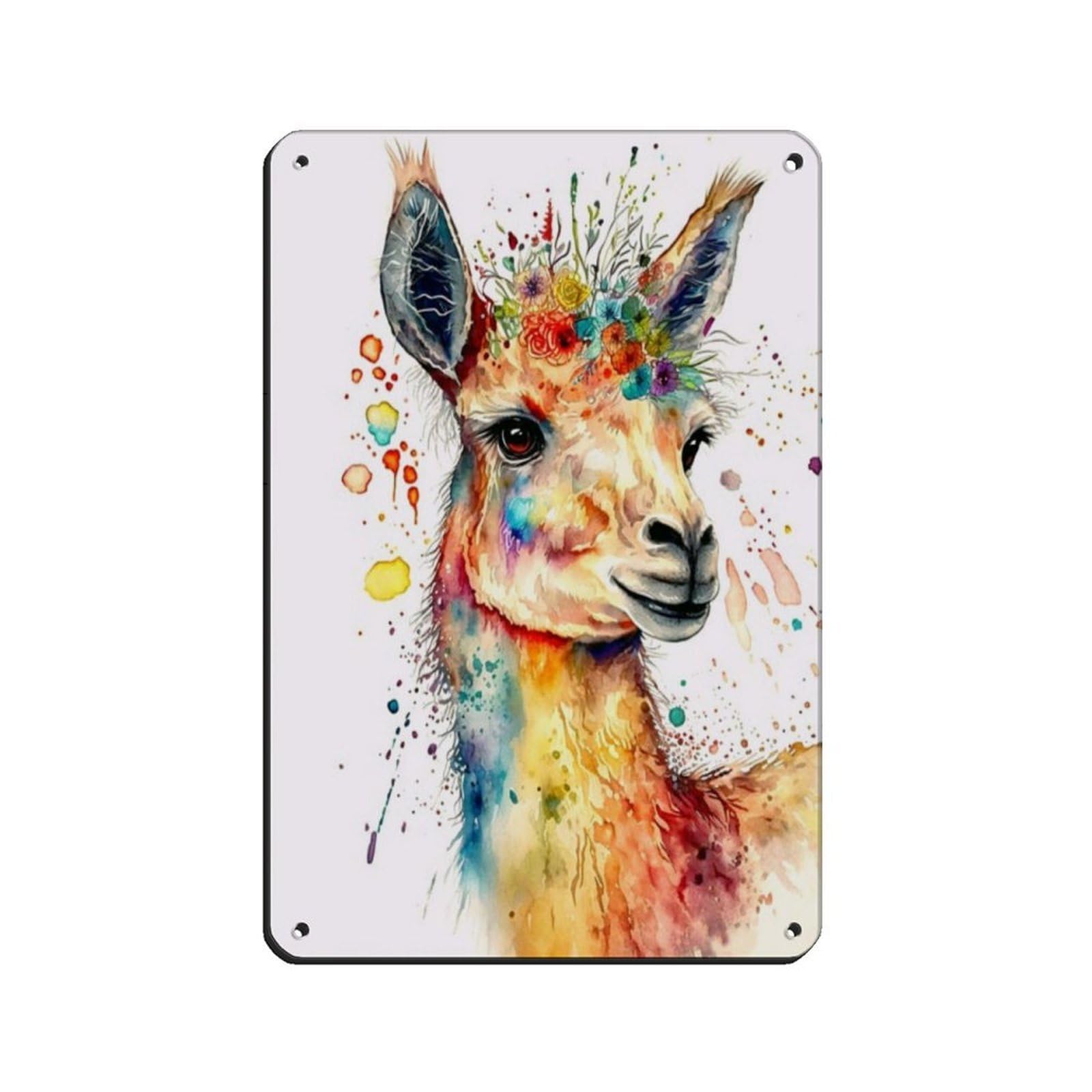 Llama Watercolour Art Poster Retro Poster Metal Tin Sign Chic Art Retro Iron Painting Bar People Cave Cafe Family Garage Poster Wall Decoration 8x12inch(20x30cm)