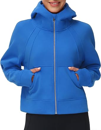 THE GYM PEOPLE Womens Full-Zip Up Hoodies Jacket Fleece Workout Crop Tops Sweatshirts with Pockets Thumb Hole