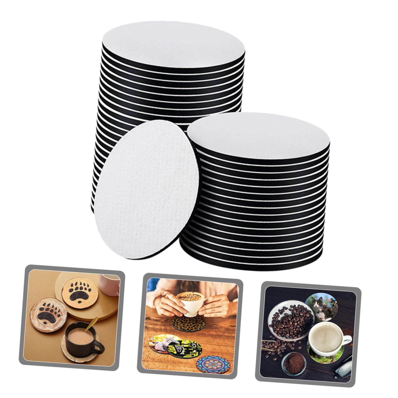 50piezas Posavasos Redondos para Sublimación Cojines De Taza De Neopreno para DIY Impresión por Transferencia De Calor para Uso Coches y Mesas