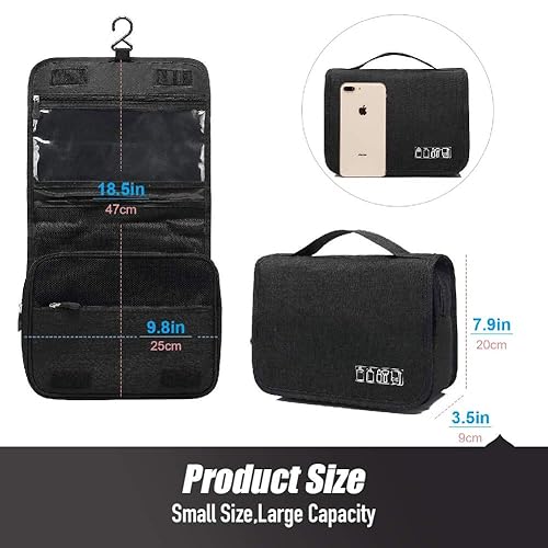 Miniatura 7 de Neceser de viaje colgante, organizador de cosméticos, bolsa de maquillaje portátil para mujeres y hombres con gancho fuerte y bolsillos, bolsa de