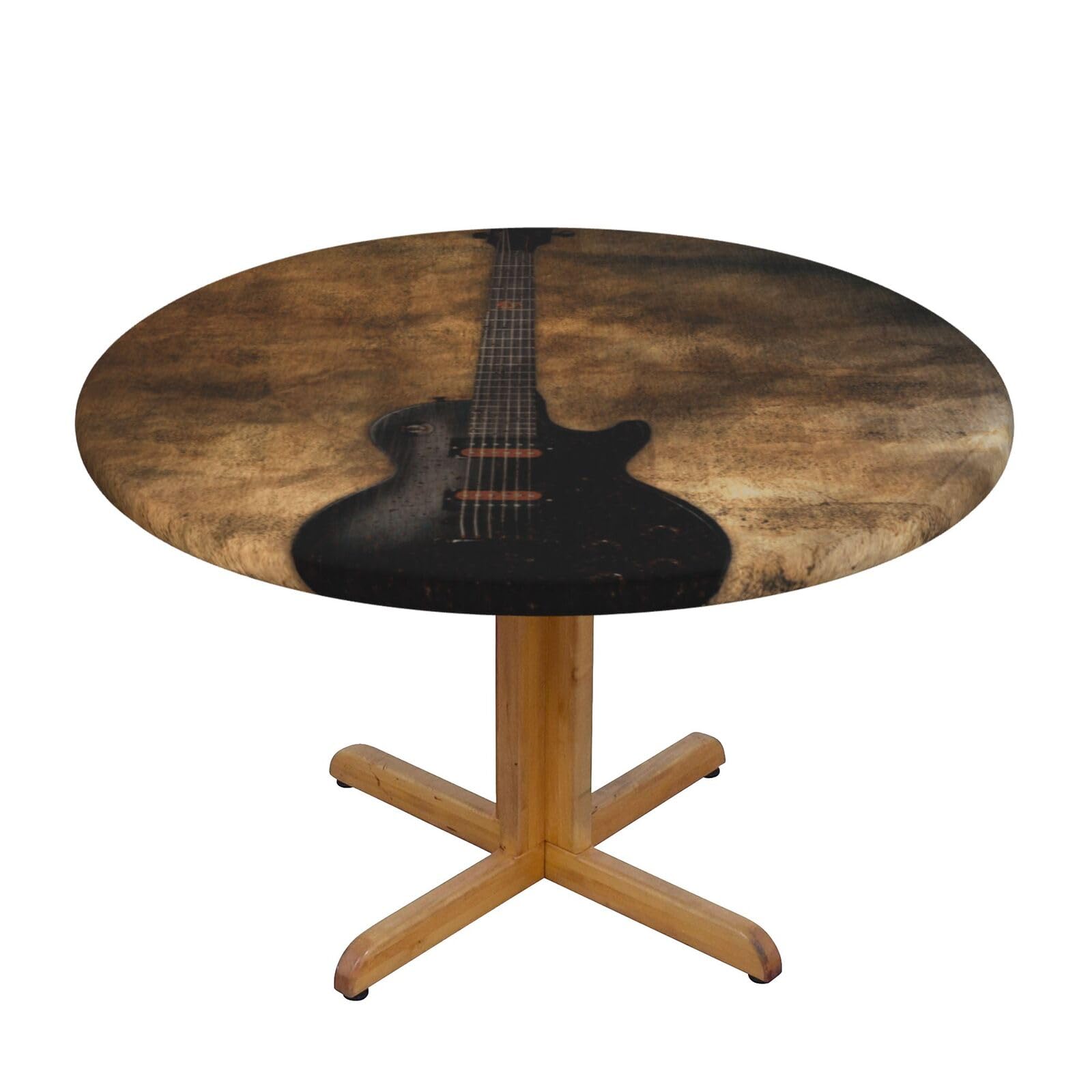 Ffshkowe Musical Guitar Elastic Round Tablecloth Oil Proof Table Cover For Dining Party Picnic