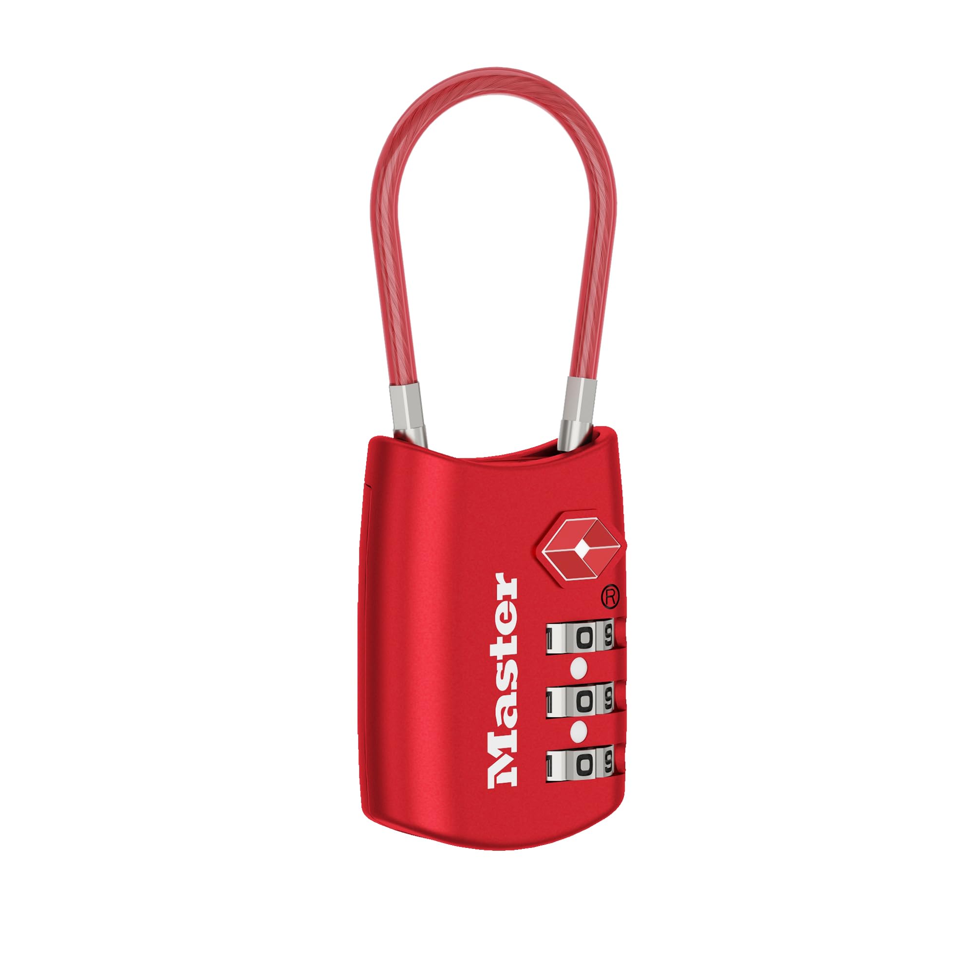 Master Lock Kłódka z możliwością ustawienia własnej kombinacji zamka szyfrującego z atestem TSA,1 szt., czerwona, 4688D
