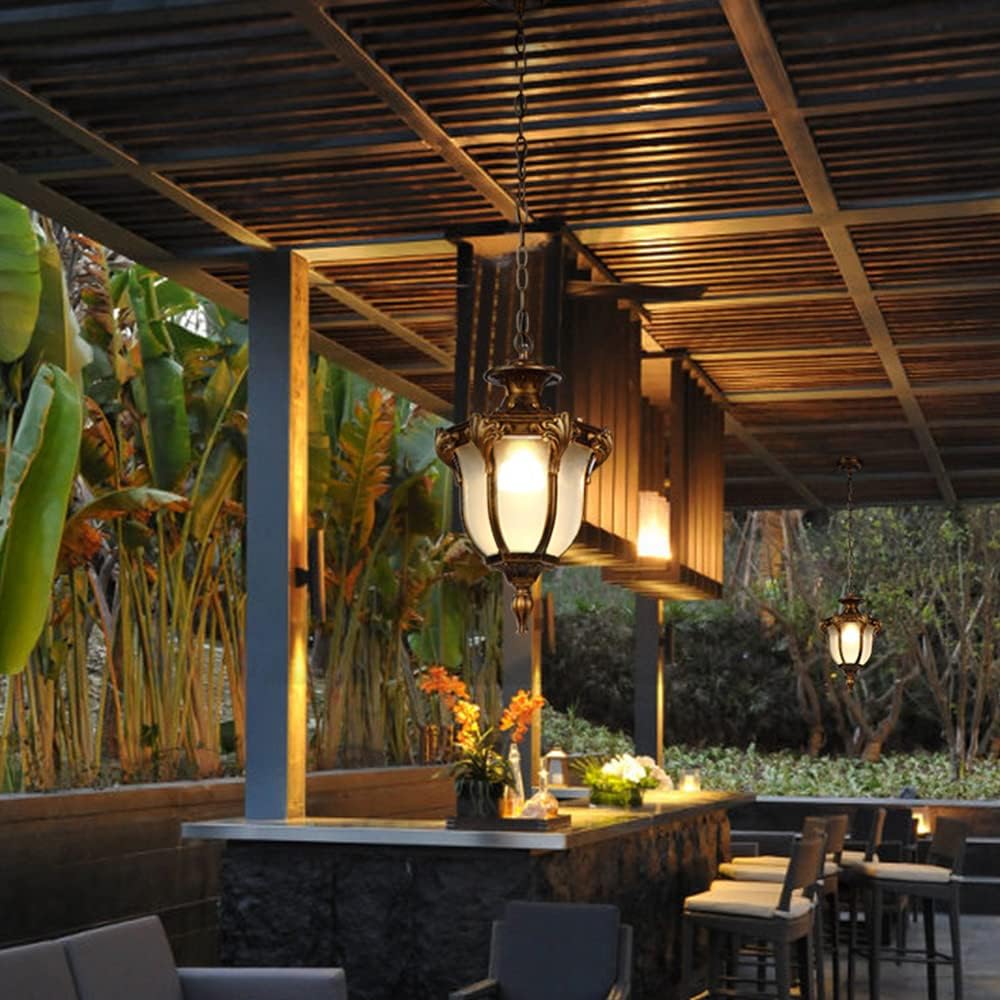 Victorian E26 Exterior Aluminum Ceiling Pendant Light American Outdoor Waterproof Chandelier European Garden Corridor Grape Frame Pavilion Hanging Light Adjustable Suspension Lighting Fixture
