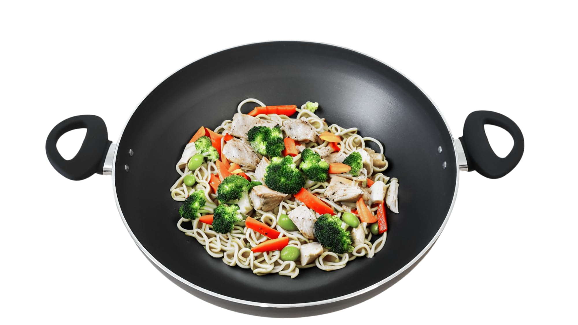 Wok en aluminium antiadhésif de 32 cm/12,5 pouces avec couvercle – Grande poêle à wok antiadhésive pour cuisine asiatique et indienne, doubles poignées, poêle à frire profonde non toxique