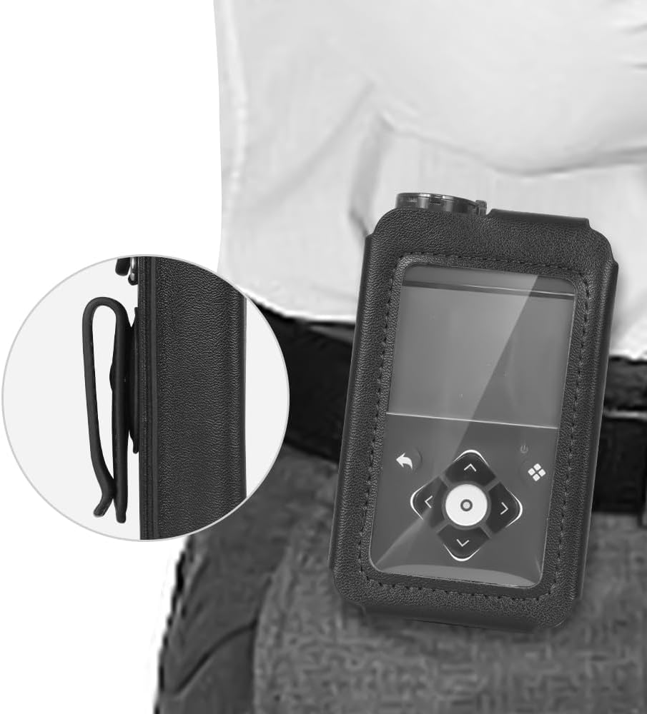 BELTRON Case for Medtronic MiniMed 780G 770G 670G 630G 640G Insulin Pump – Leather Case with Built-in Screen Protection & Rotating Metal Belt Clip (Black)