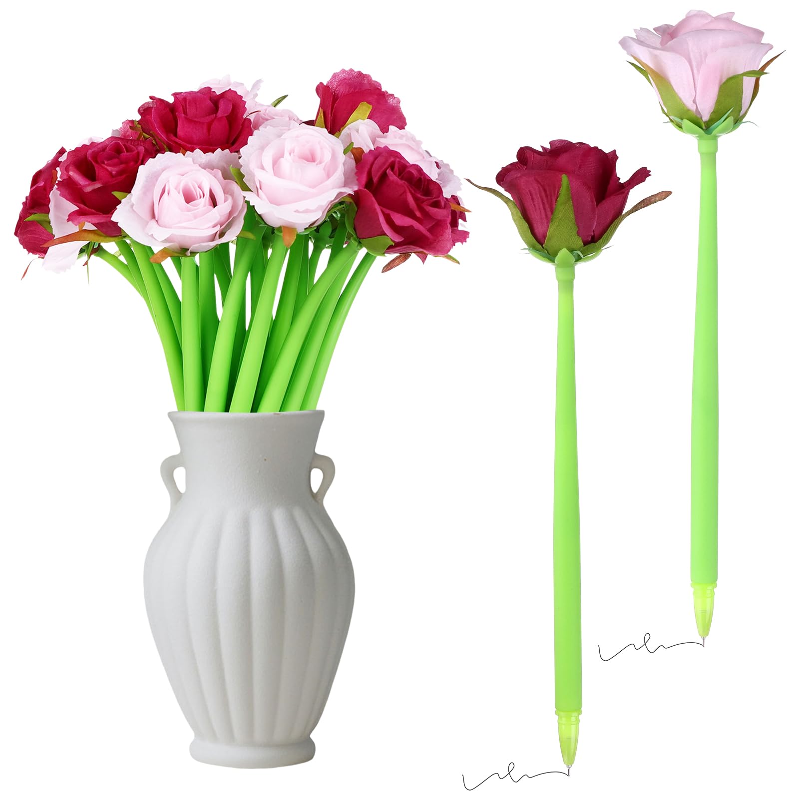 28 bolígrafos de flores artificiales con forma de rosa, bolígrafo negro de 0.5 mm, tinta de gel, bolígrafo de tinta de gel para el día de San Valentín, bolígrafos de tinta de gel para bodas,