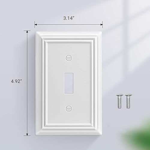 Miniatura 6 de DEWENWILS Paquete de 4 placas de pared de palanca, cubiertas metálicas para interruptores de luz con acabado blanco, placas frontales resistentes