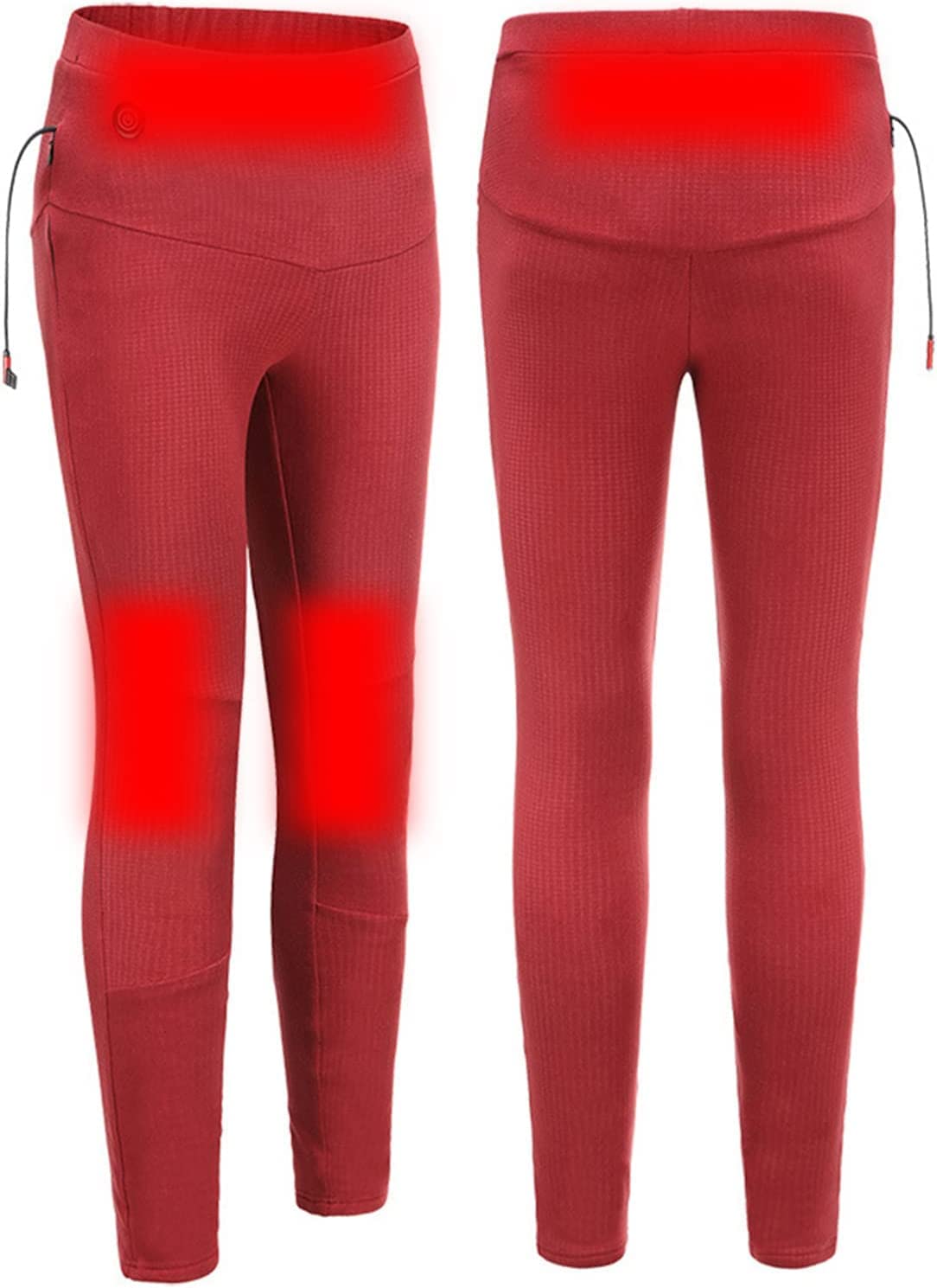 Bielizna termoaktywna dla mężczyzn i kobiet, legginsy z ogrzewaniem elektrycznym USB do użytku w pomieszczeniach, na zewnątrz i w sporcie (Color : Red, Size : M-Medium)