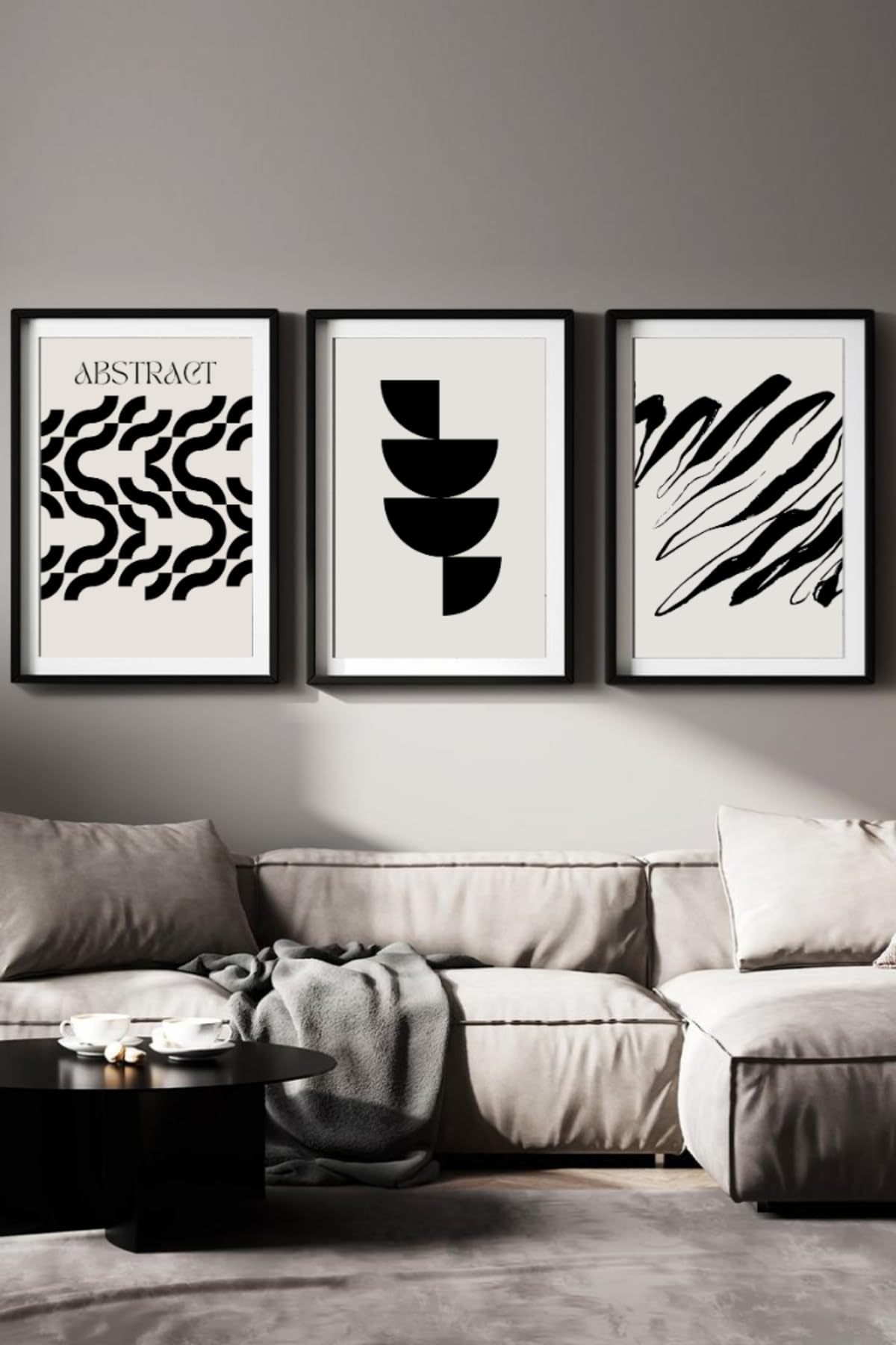 512 Store Estetik Duvar Posteri, 3'Lü Abstract Poster Seti, Modern Tablo,Dekoratif Çerçevesiz Tablo Seti 21 X 30 Siyah