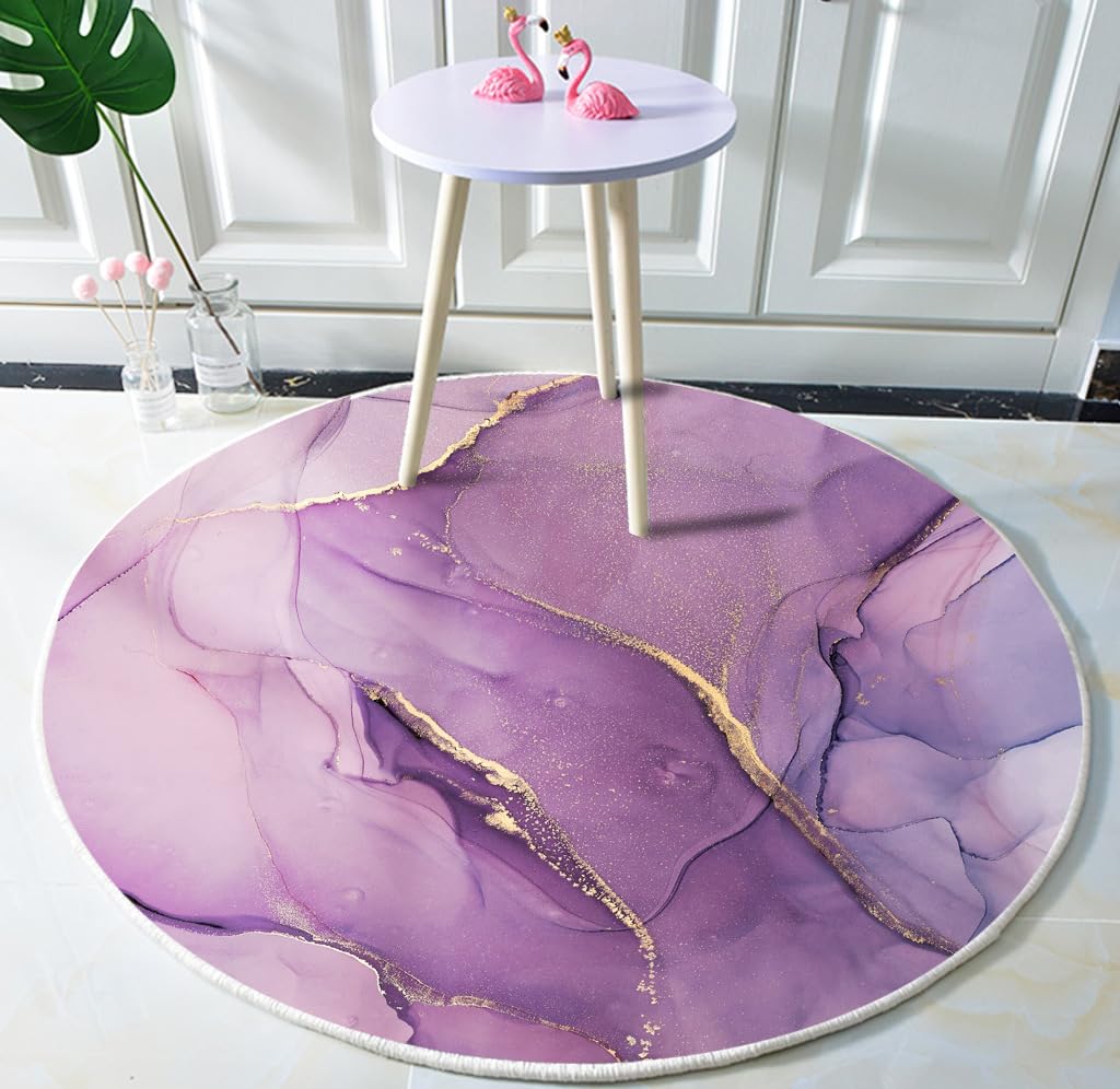 Alfombra moderna redonda 140 cm de diseño exclusivo morado y dorado