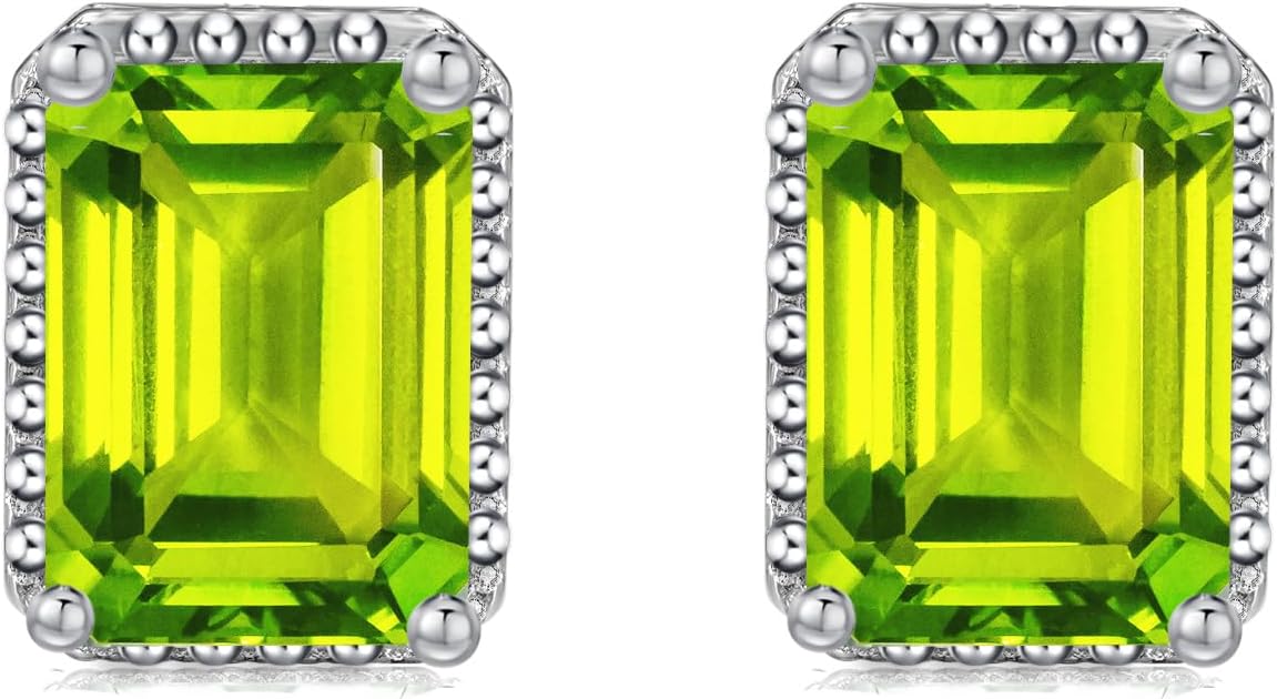 Natural Purple Amethyst/ Garnet /Olivine /Topaz /Citrine Crystal Sterling Silver Stud Earrings Hypoallergenic Square Handmade Dainty Classy Earrings Jewelry Gift For Her （Emerald Cut 4 * 6mm 1.50 Carat Cttw ）
