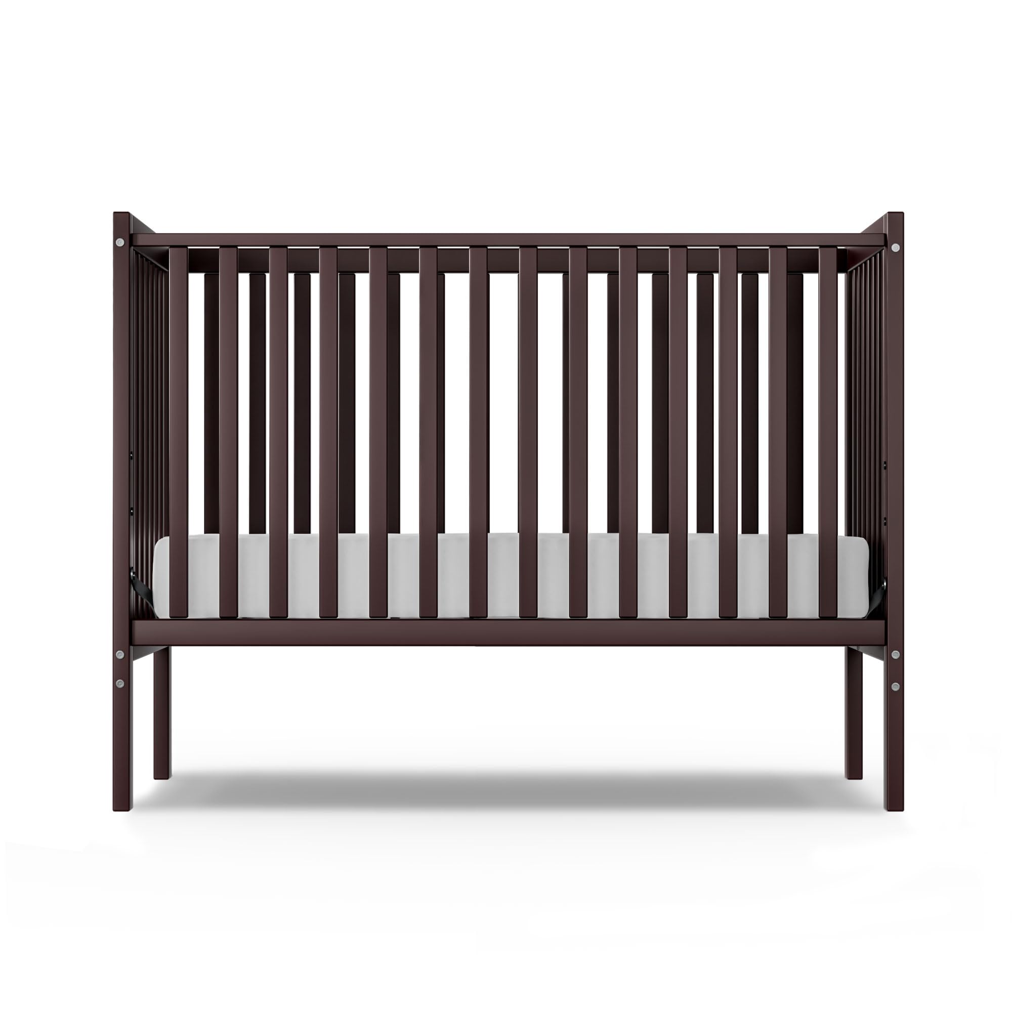 Goldzone Baby Crib, 5-in-1 Full Size Convertible Toddler Bed with Sustainable Natural Pinewood for Small Baby Newborn Nursery Furniture, Non-Toxic Finish (Espresso)