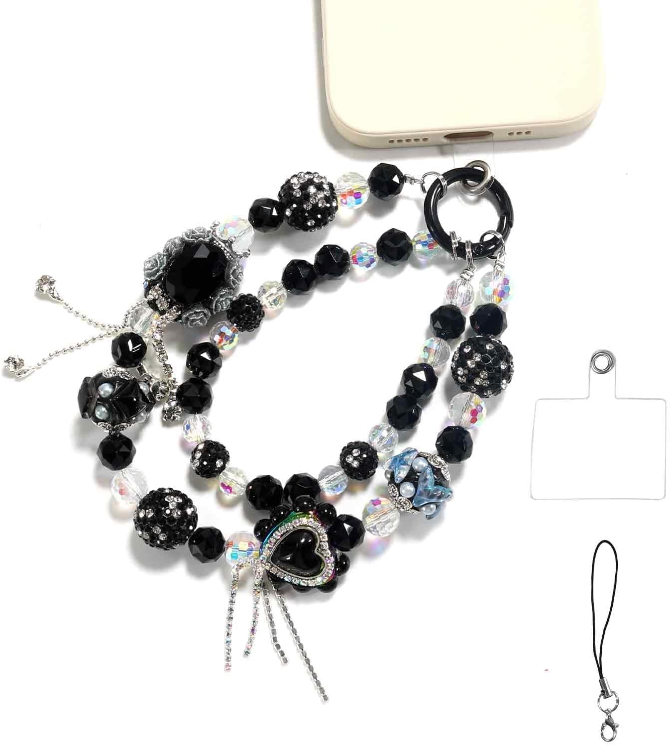 Jeweled Phone Charms Hands-free Phone Wrist Strap, Vintage Diamond Cellphone Wristlet, Luxury Bag Charm