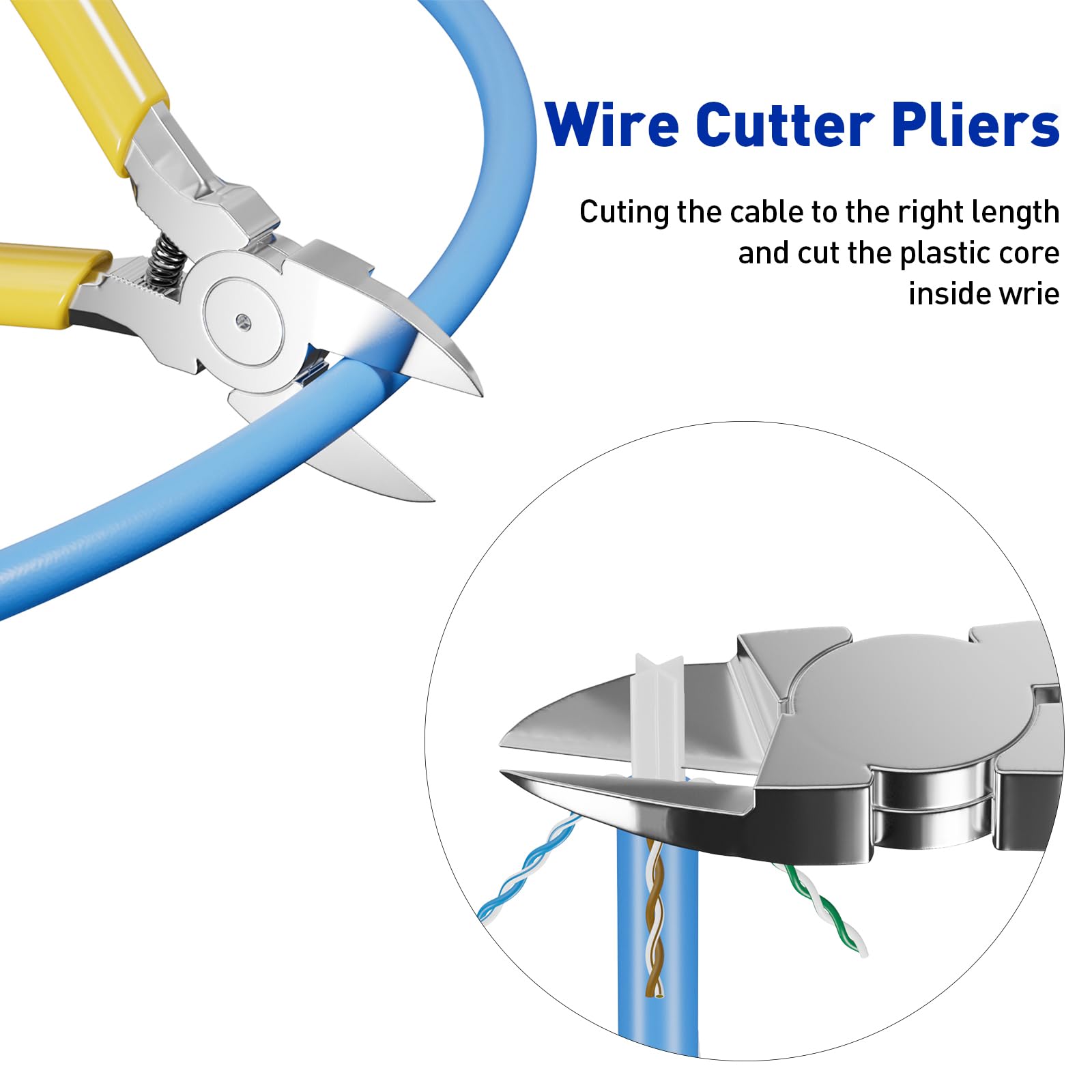 RJ45 Crimpzange Ethernet Crimper Tool Kit Cat 6 Cat 5E Cat 5 Crimpzange mit Netzwerkkabeltester, Drahtschneiderzange, Mini Kabelabisolierzange, 50 Stück Cat 5E Stecker und