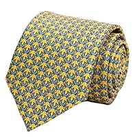 Gravatas masculinas 100% seda feitas à mão com estampas de animais + caixa de presente.., Caranguejos - azul marinho em amarelo dourado, Regular Length - 59"