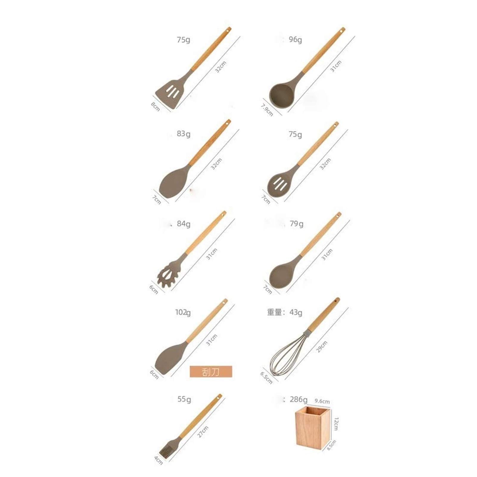 Utensilios de Cocina de Silicona con Mango de Madera, Utensilios de Cocina antiadherentes, Juego de Utensilios de Cocina de Silicona Resistentes a Altas temperaturas, Cuchara, espátula,