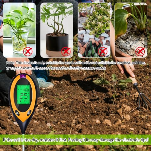 NHYDZSZ 4 in 1 Bodenmessgerät, pH Messgerät Erde, Bodentester für pH Wert, Feuchtigkeit, Temperatur & Licht, Rasen pH Wert Tester für Garten, Pflanzen, Landwirtschaft, Rasen und Gemüsegarten