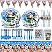 BESTZY Stoviglie di Compleanno Set,54pcs Kit Toys Story Stoviglie per Feste,Set di Articoli per Feste Piatti per Feste Tazze Tovaglioli Tovaglia e Addobbi,Forniture per Feste di Compleanno