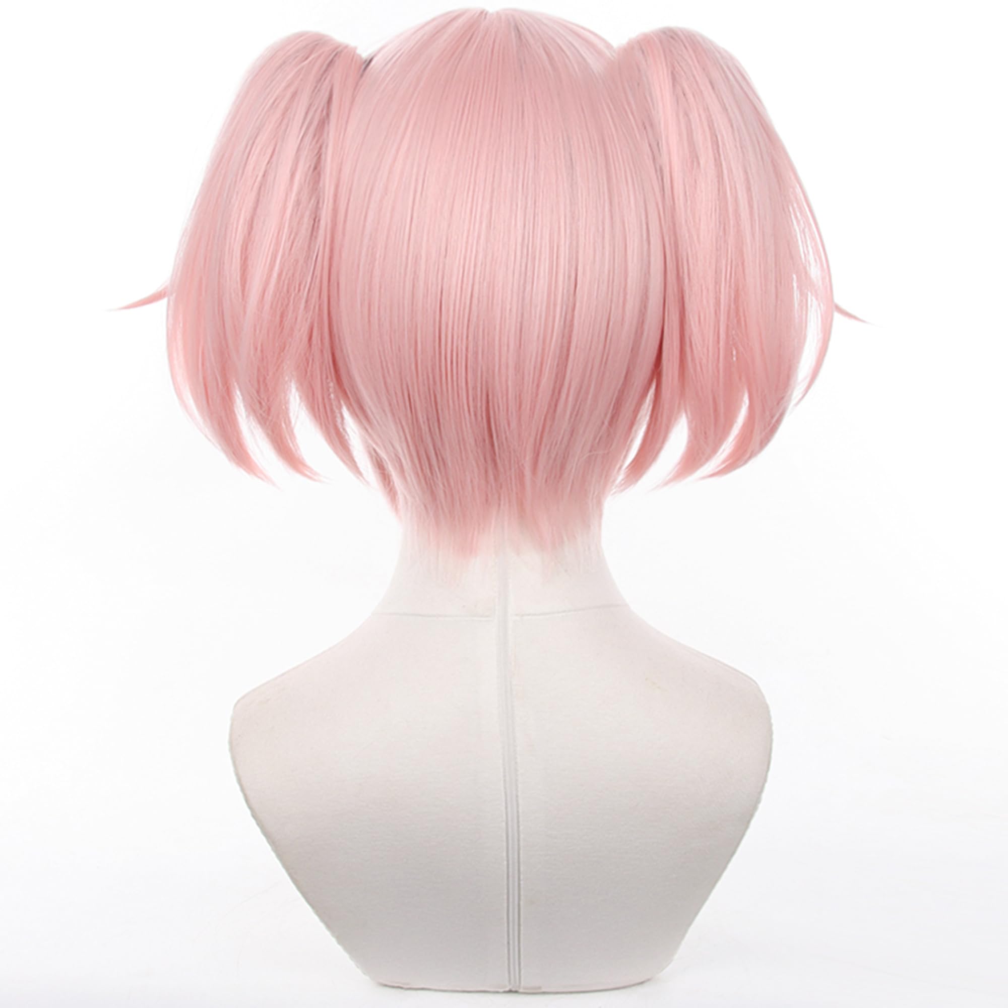 Rosa Kurze Cosplay Perücke Doppel Tiger Clip Ponytail für Frauen Männer Halloween Comic Con, Cos Anime Party Ersatz Perücken