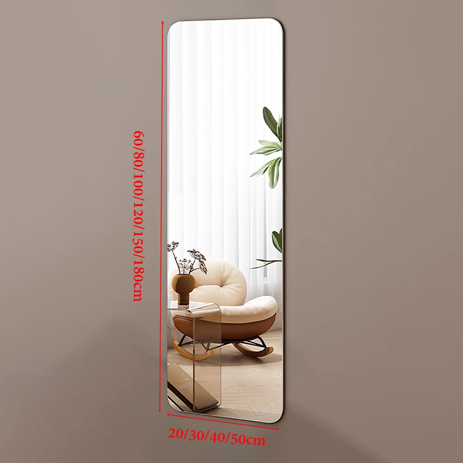 Specchio adesivo da parete in acrilico HD, infrangibile, design adesivo, senza bisogno di fori, flessibile e infrangibile, per arredamento del soggiorno (20 x 60 cm)